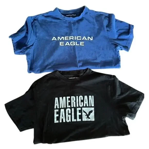 American Eagle Logo T-Shirt Bundle – Blue & Black – Size M - Picture 1 of 8